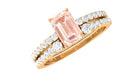 Rosec Jewels-Emerald Cut Morganite and Diamond Solitaire Ring Set