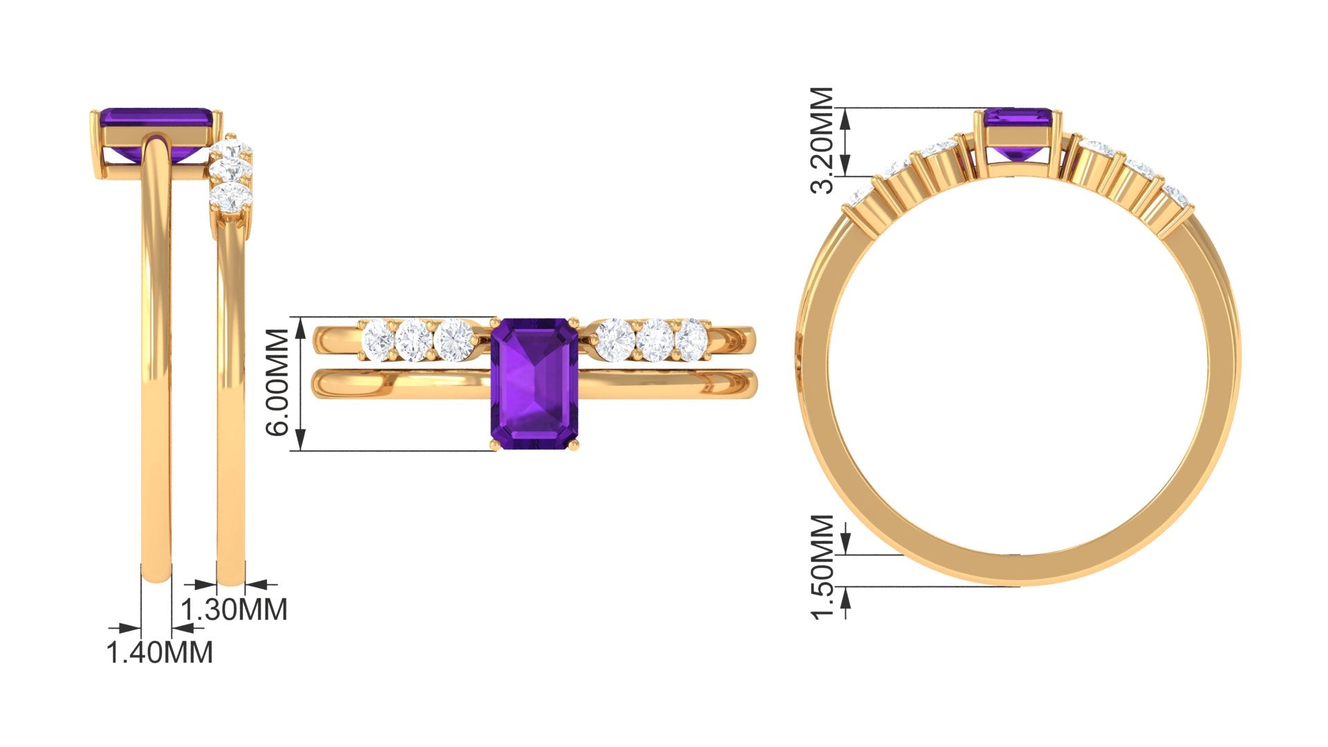 Natural Amethyst and Diamond Stackable Ring Set Amethyst - ( AAA ) - Quality - Rosec Jewels