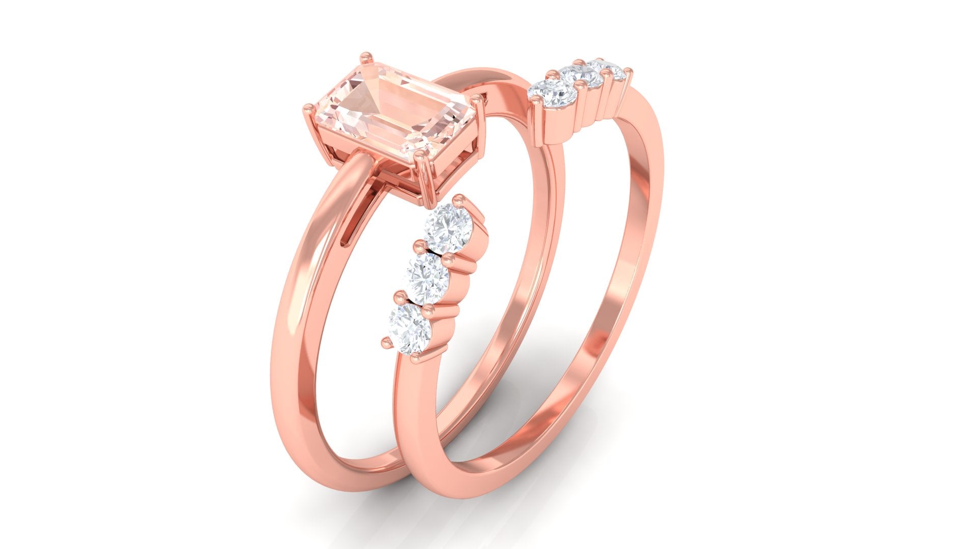 Rosec Jewels-Natural Morganite Stackable Ring Set with Diamond