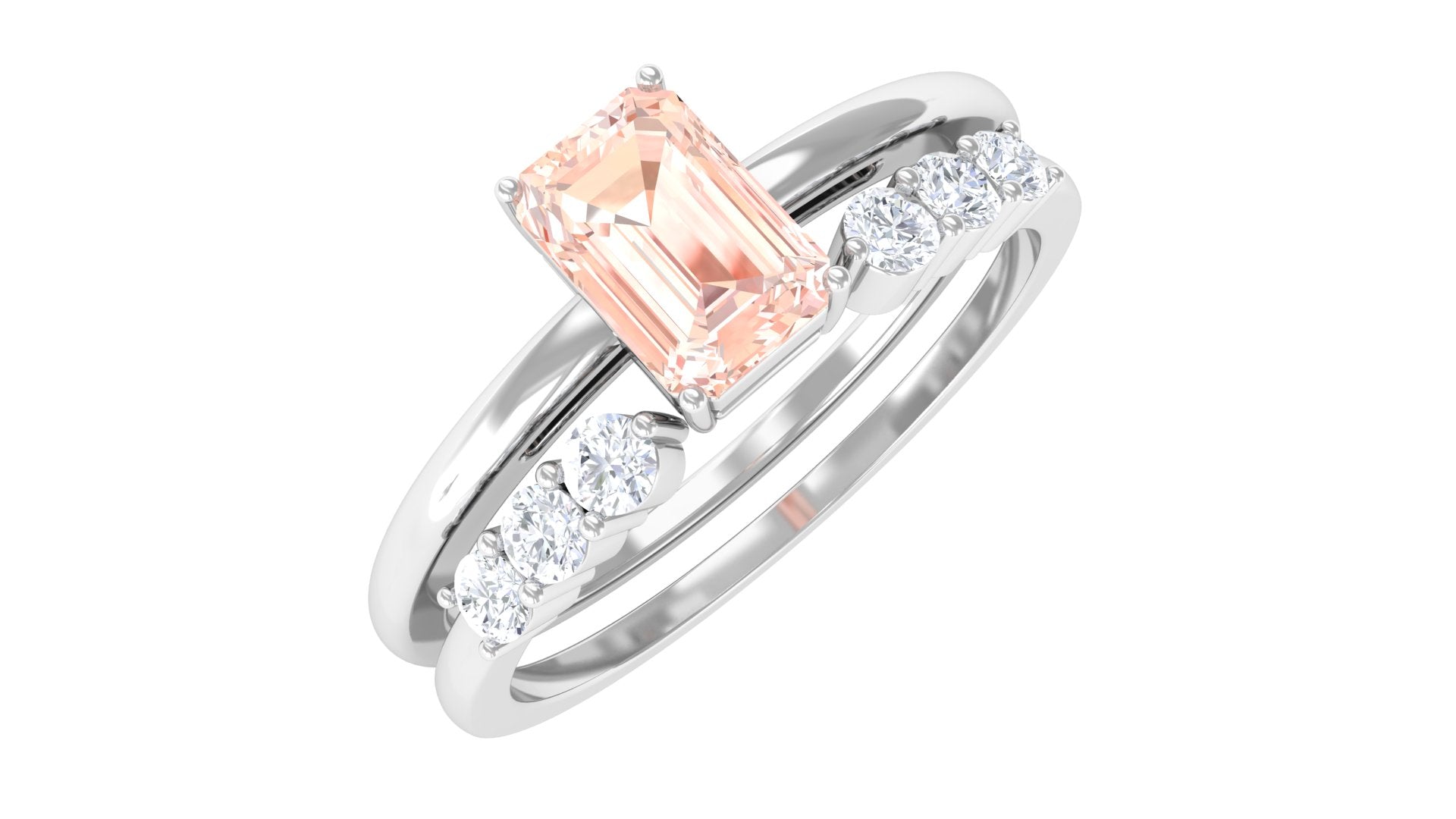 Rosec Jewels-Natural Morganite Stackable Ring Set with Diamond