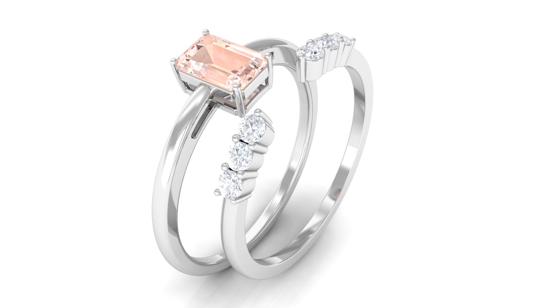 Rosec Jewels-Natural Morganite Stackable Ring Set with Diamond