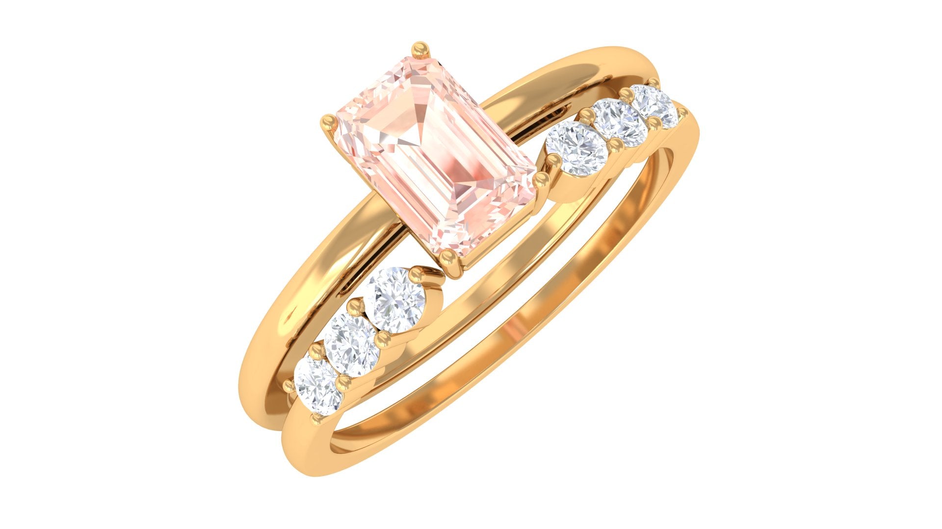 Rosec Jewels-Natural Morganite Stackable Ring Set with Diamond