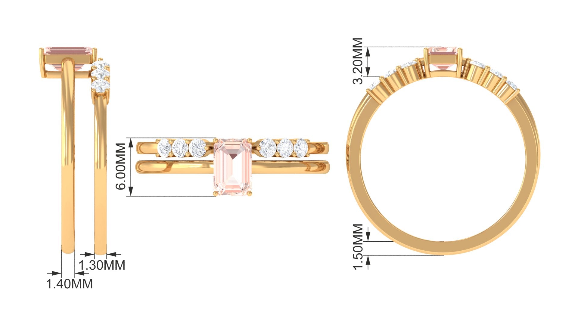 Rosec Jewels-Natural Morganite Stackable Ring Set with Diamond