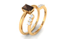 Real Smoky Quartz Stackable Ring Set with Diamond Smoky Quartz - ( AAA ) - Quality - Rosec Jewels