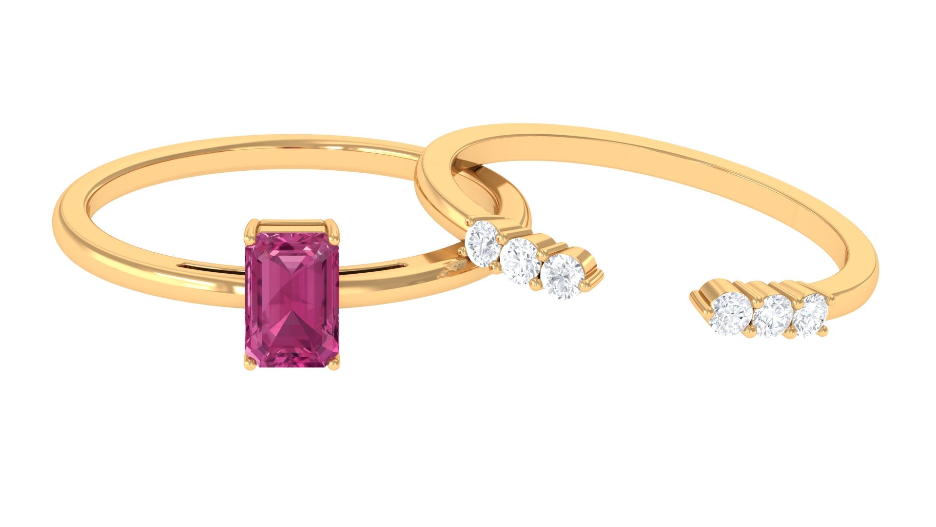 Pink Tourmaline Solitaire Ring Set with Diamond Pink Tourmaline - ( AAA ) - Quality - Rosec Jewels