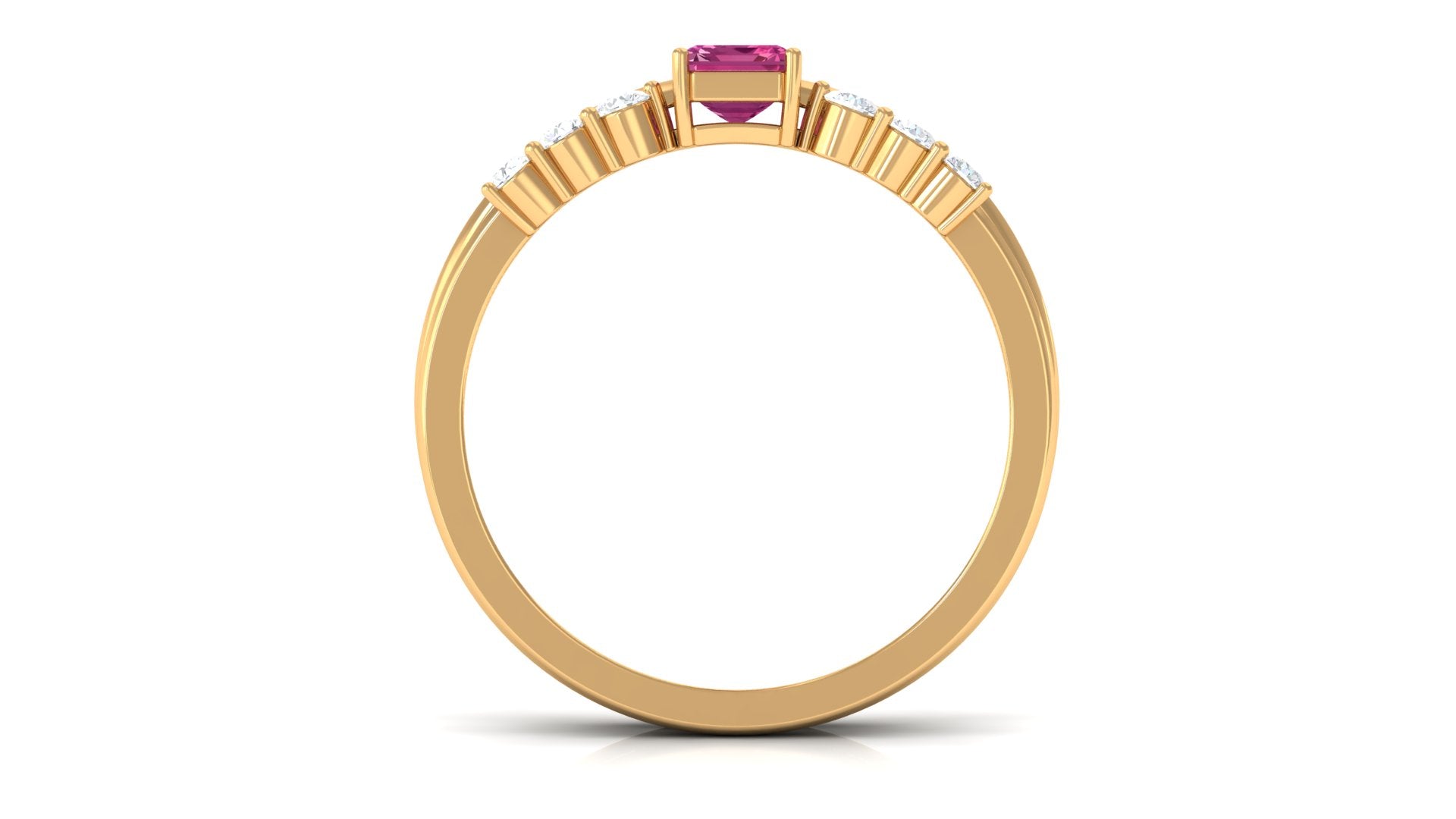 Pink Tourmaline Solitaire Ring Set with Diamond Pink Tourmaline - ( AAA ) - Quality - Rosec Jewels