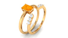 Real Fire Opal Solitaire Ring set with Diamond Fire Opal - ( AAA ) - Quality - Rosec Jewels