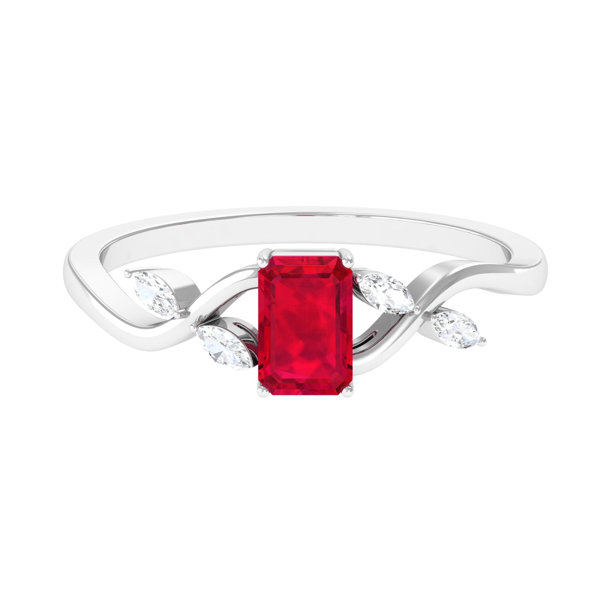 Rosec Jewels-Lab Grown Ruby Solitaire Split Shank Ring with Diamond