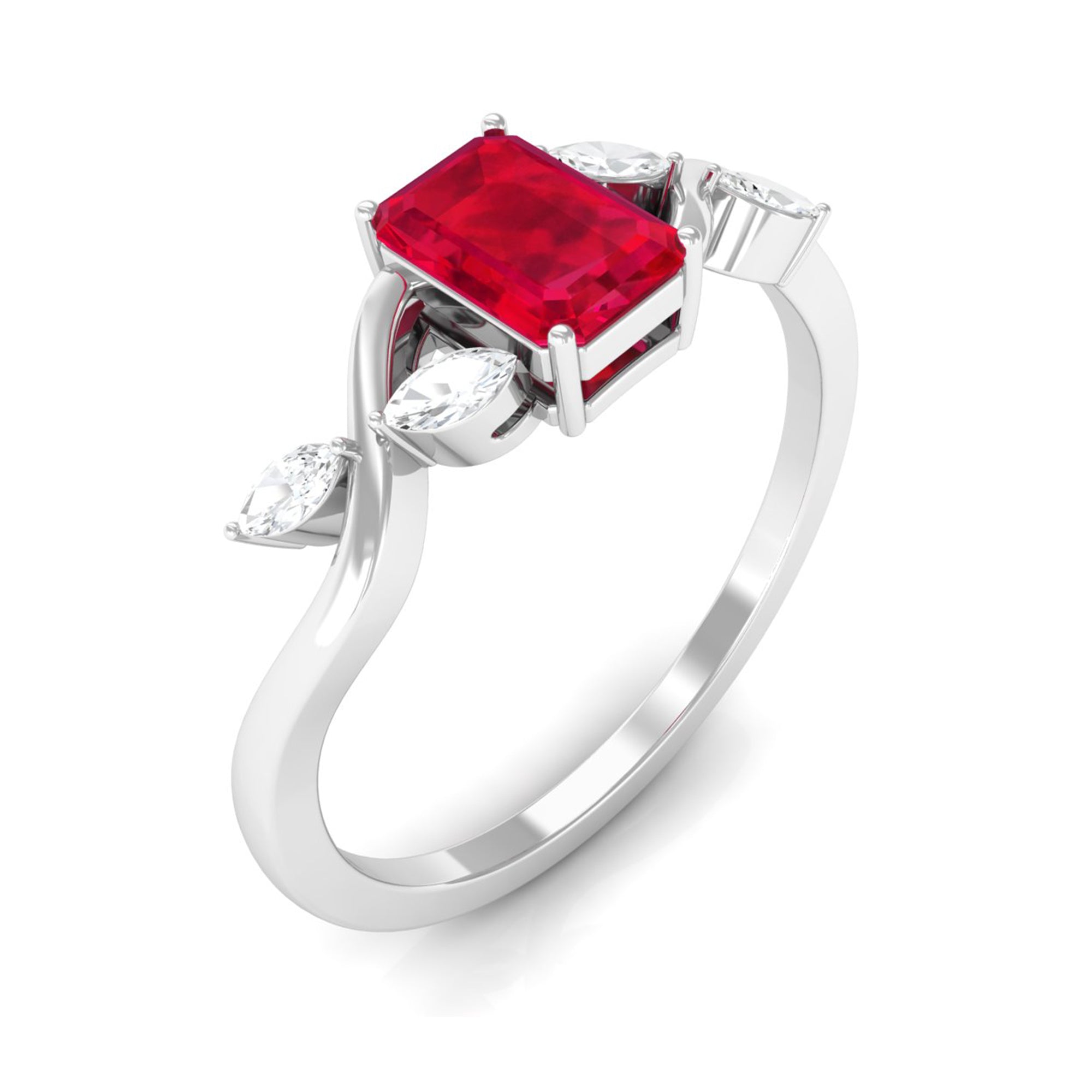 Rosec Jewels-Lab Grown Ruby Solitaire Split Shank Ring with Diamond