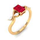 Rosec Jewels-Lab Grown Ruby Solitaire Split Shank Ring with Diamond