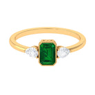 Rosec Jewels-Created Emerald and Diamond Three Stone Ring in Bezel Setting