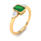 Rosec Jewels-Created Emerald and Diamond Three Stone Ring in Bezel Setting