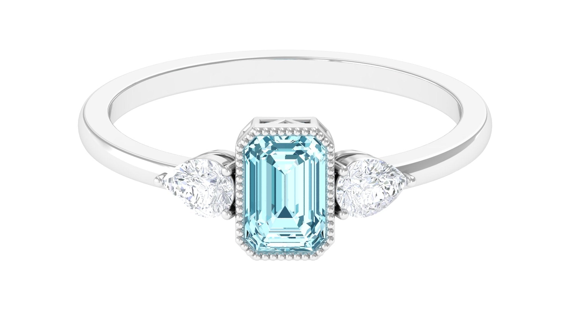 Rosec Jewels-Octagon Cut Aquamarine Solitaire and Diamond Ring