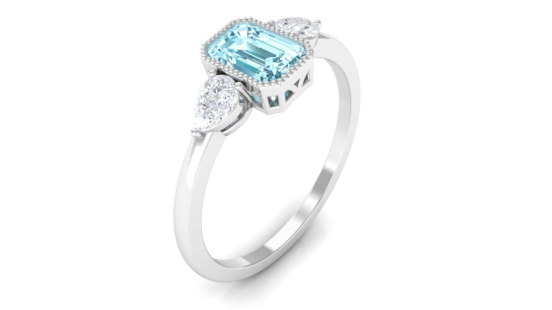 Rosec Jewels-Octagon Cut Aquamarine Solitaire and Diamond Ring