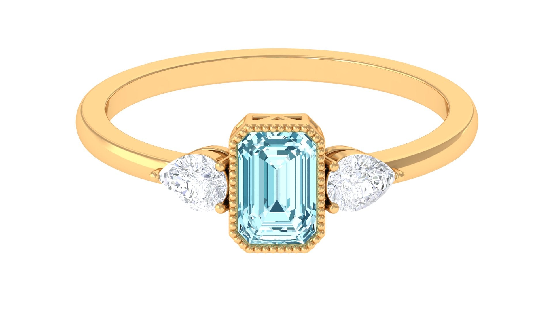 Rosec Jewels-Octagon Cut Aquamarine Solitaire and Diamond Ring