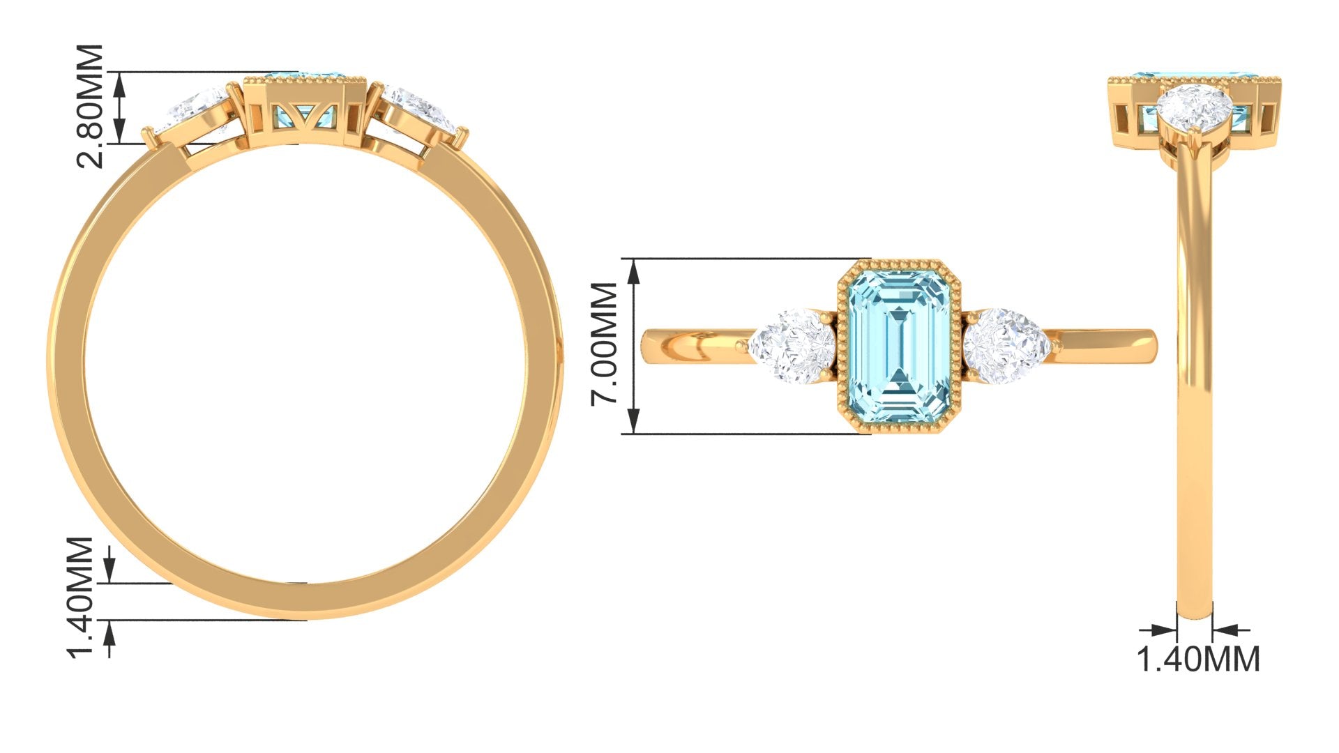 Rosec Jewels-Octagon Cut Aquamarine Solitaire and Diamond Ring