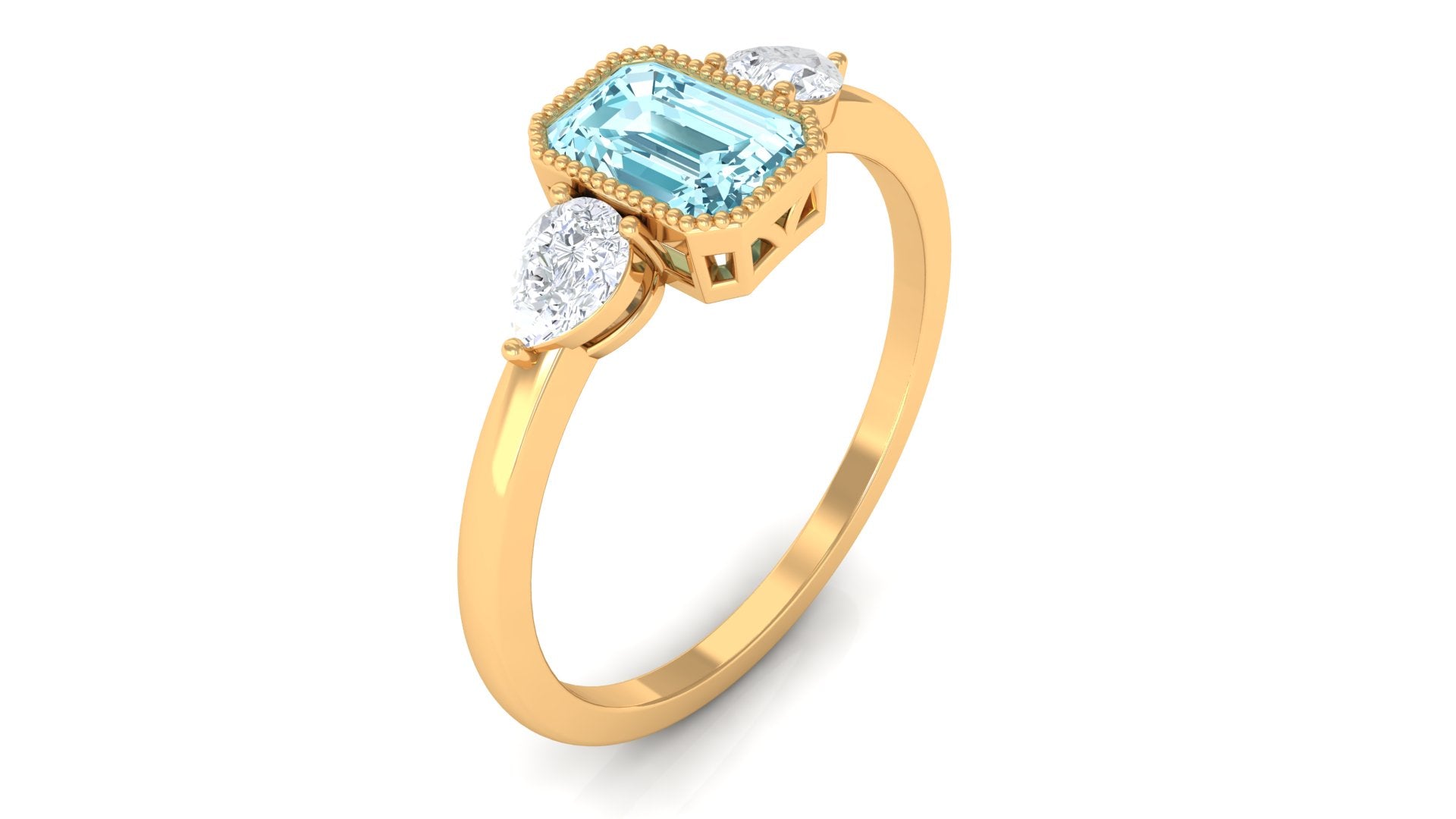 Rosec Jewels-Octagon Cut Aquamarine Solitaire and Diamond Ring