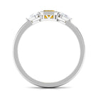 Rosec Jewels-Beaded Bezel Set Emerald Cut Yellow Sapphire Solitaire Ring with Diamond