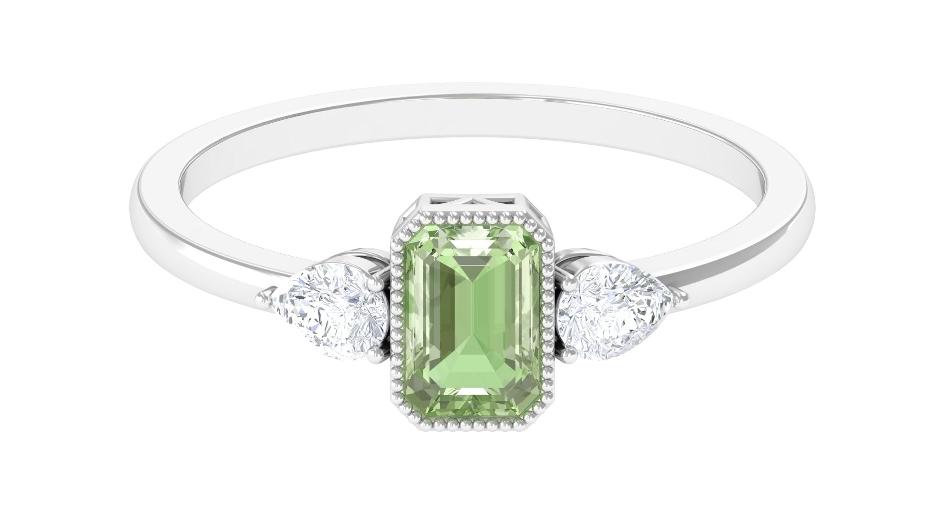 Rosec Jewels-Green Sapphire and Diamond Three Stone Ring in Bezel Setting