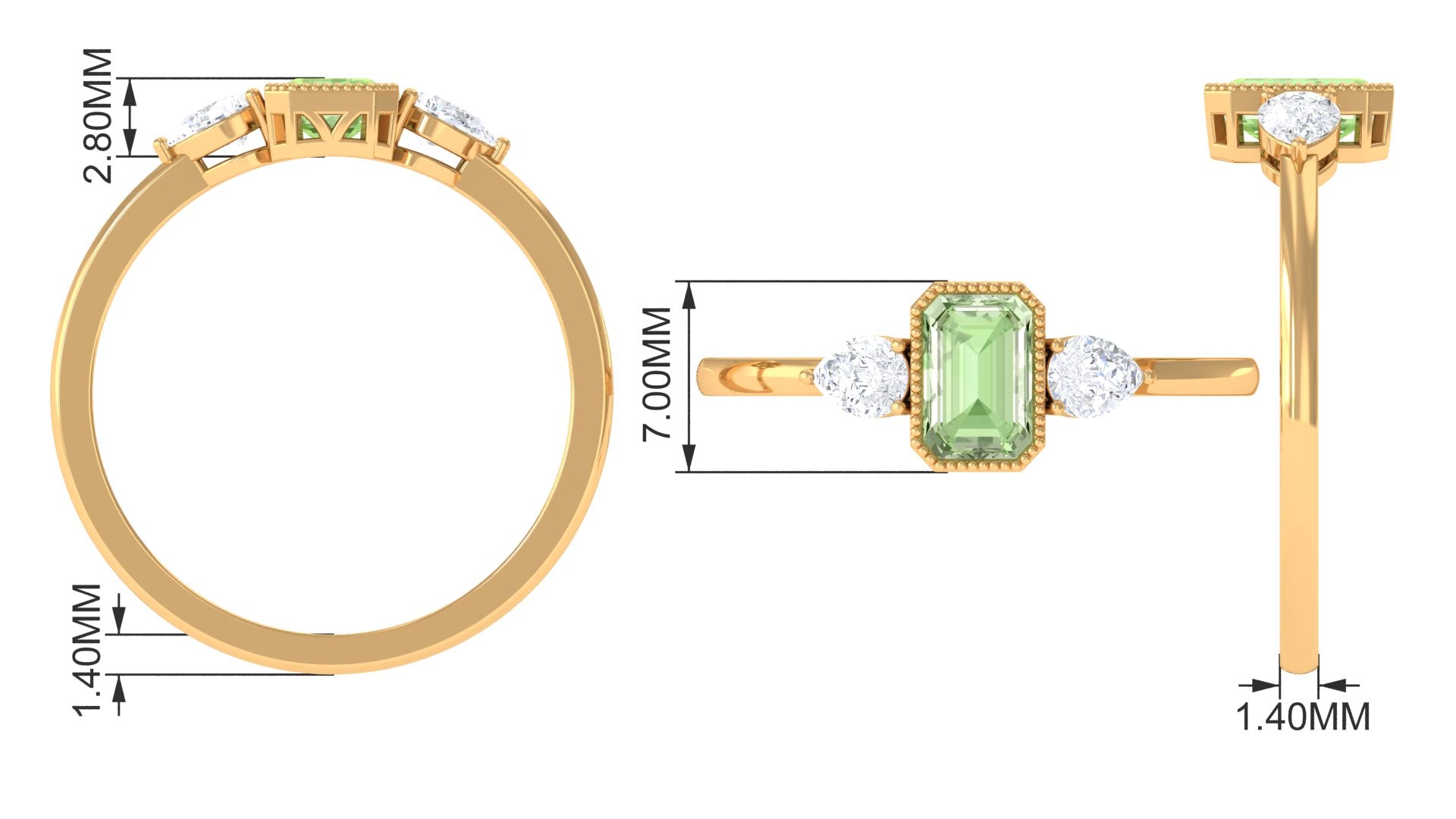 Rosec Jewels-Green Sapphire and Diamond Three Stone Ring in Bezel Setting