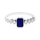 Rosec Jewels-Octagon Cut Solitaire Engagement Ring with Blue Sapphire and Diamond