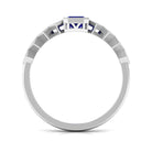 Rosec Jewels-Octagon Cut Solitaire Engagement Ring with Blue Sapphire and Diamond