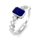 Rosec Jewels-Octagon Cut Solitaire Engagement Ring with Blue Sapphire and Diamond