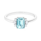 Rosec Jewels-Emerald Cut Aquamarine Promise Ring with Diamond