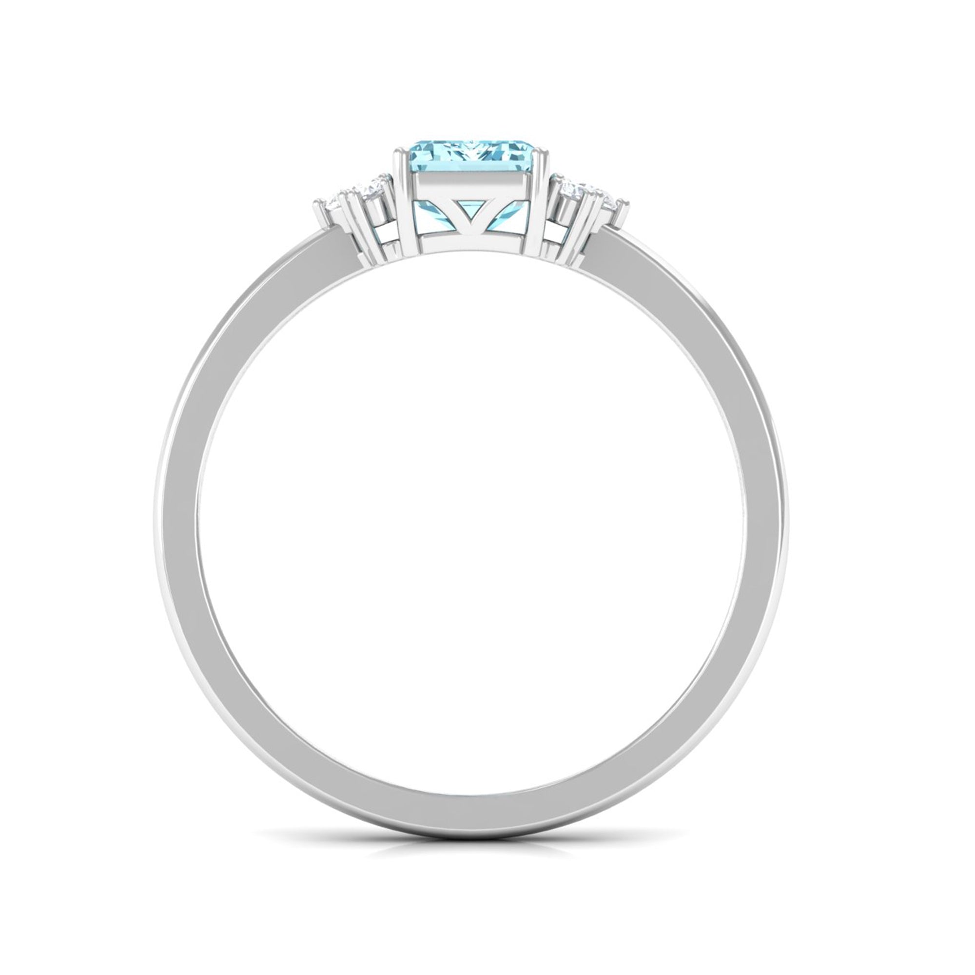 Rosec Jewels-Emerald Cut Aquamarine Promise Ring with Diamond