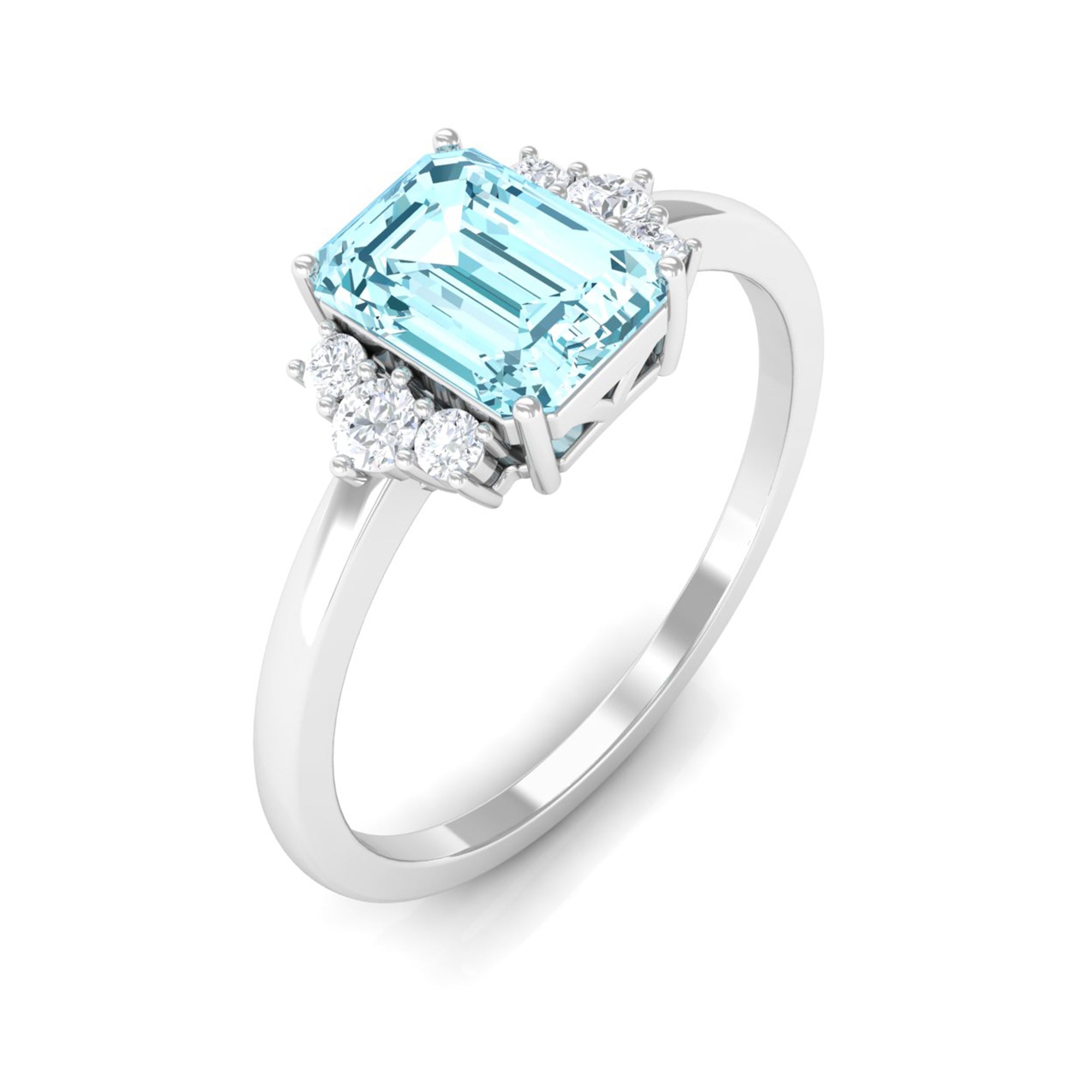 Rosec Jewels-Emerald Cut Aquamarine Promise Ring with Diamond