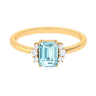 Rosec Jewels-Emerald Cut Aquamarine Promise Ring with Diamond