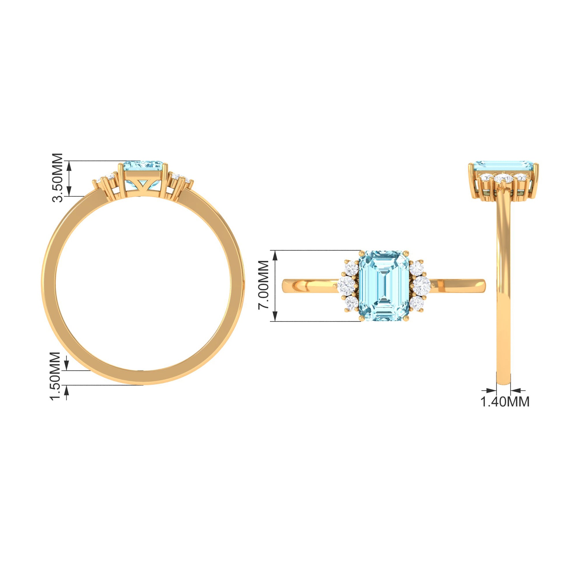 Rosec Jewels-Emerald Cut Aquamarine Promise Ring with Diamond