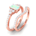 Rosec Jewels-Octagon Cut Ethiopian Opal and Diamond Ring Set