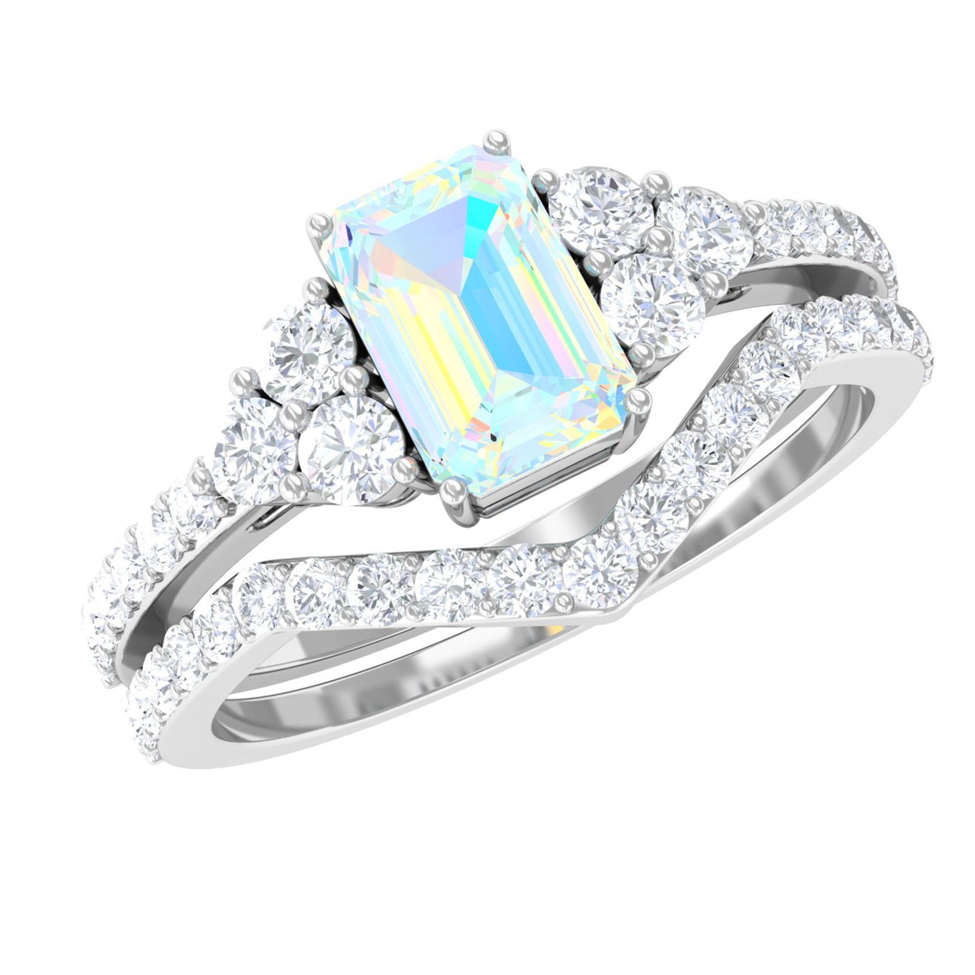 Rosec Jewels-Octagon Cut Ethiopian Opal and Diamond Ring Set