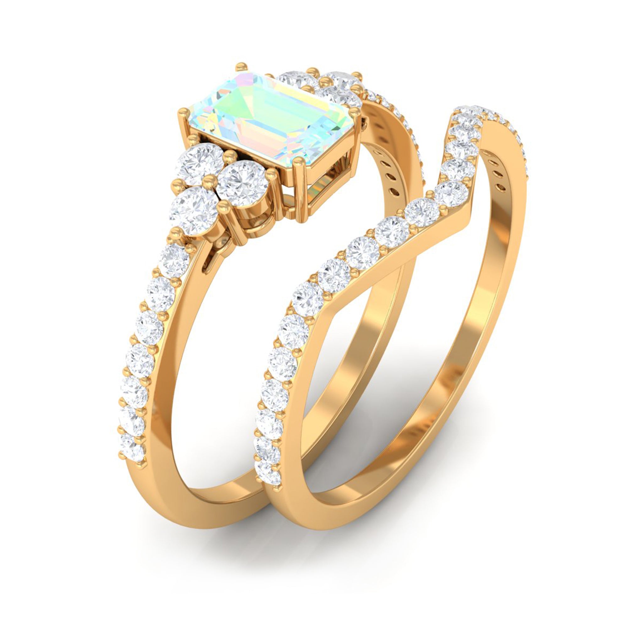 Rosec Jewels-Octagon Cut Ethiopian Opal and Diamond Ring Set