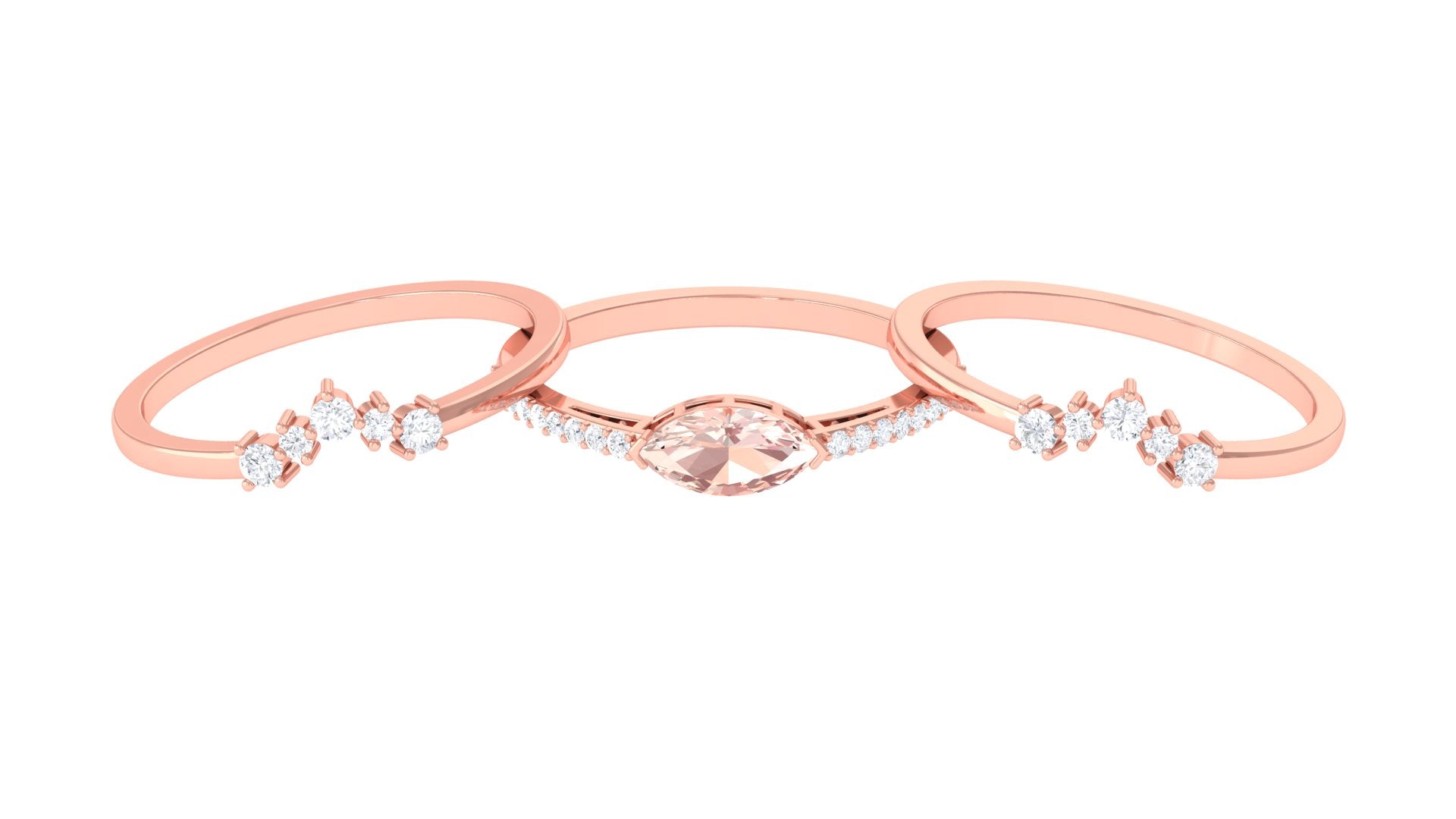 Rosec Jewels-Marquise Cut Morganite Stackable Ring Set with Diamond