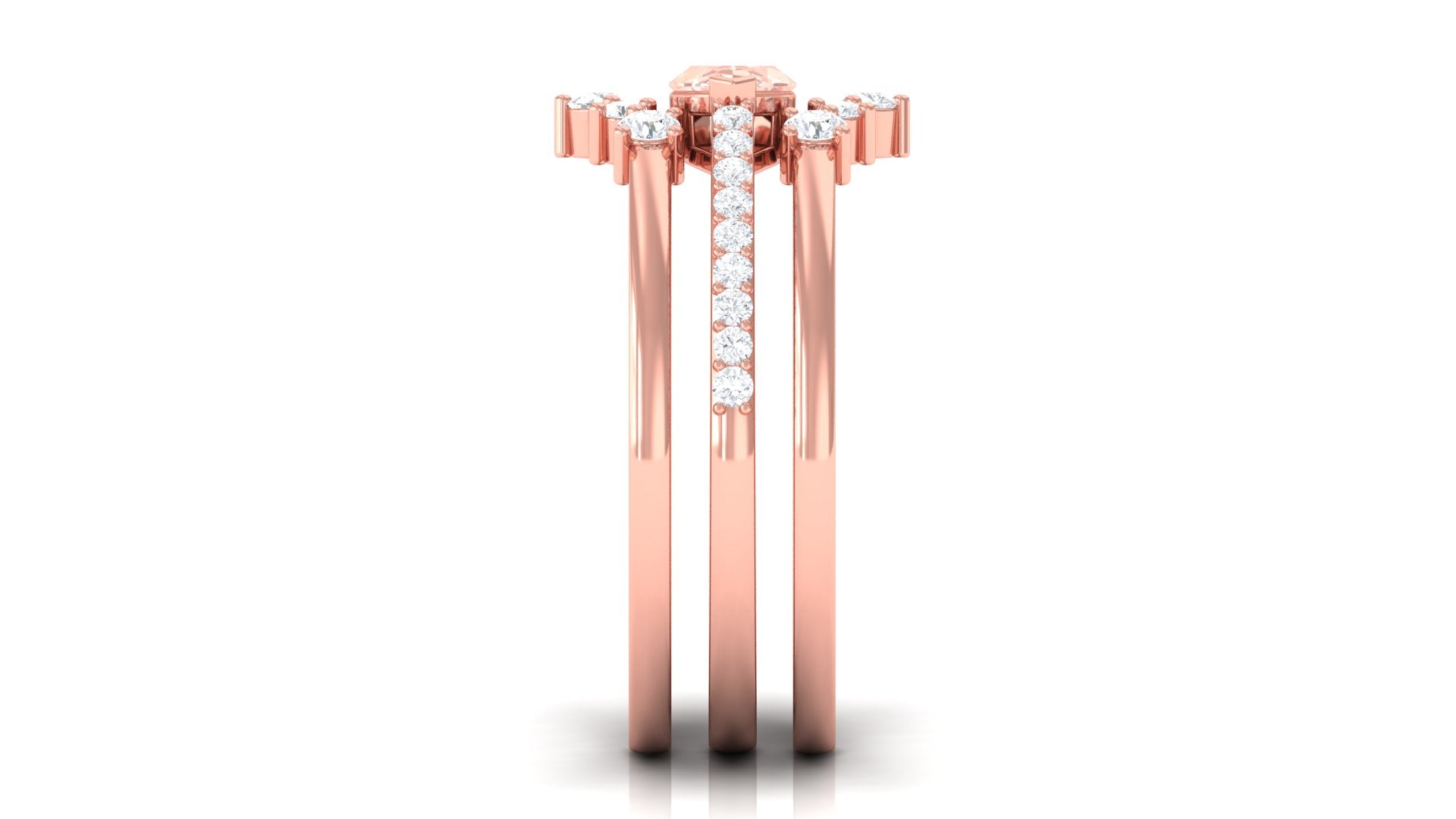 Rosec Jewels-Marquise Cut Morganite Stackable Ring Set with Diamond