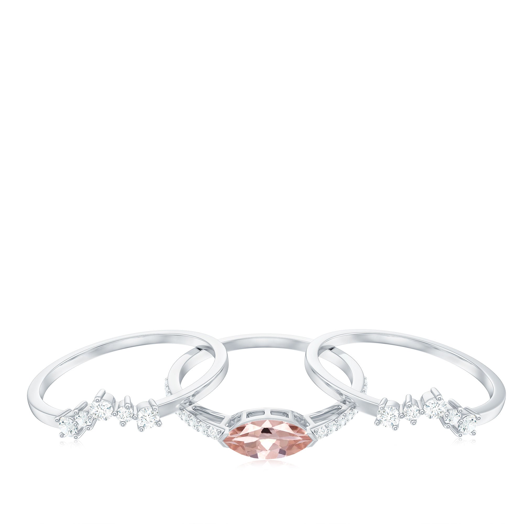 Rosec Jewels-Marquise Cut Morganite Stackable Ring Set with Diamond