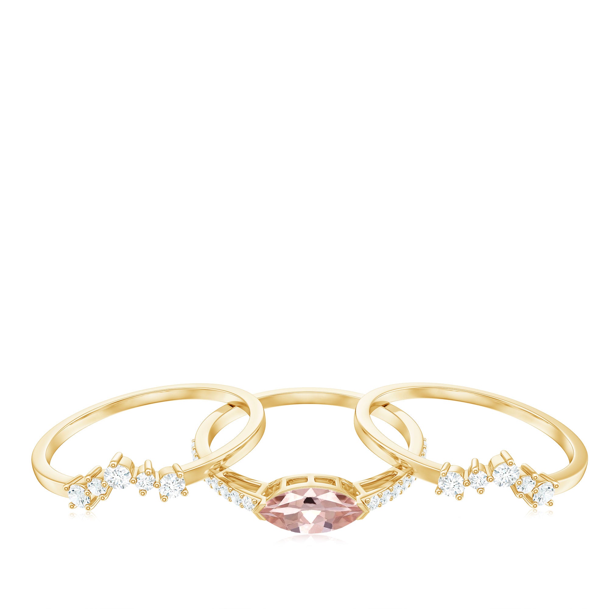 Rosec Jewels-Marquise Cut Morganite Stackable Ring Set with Diamond