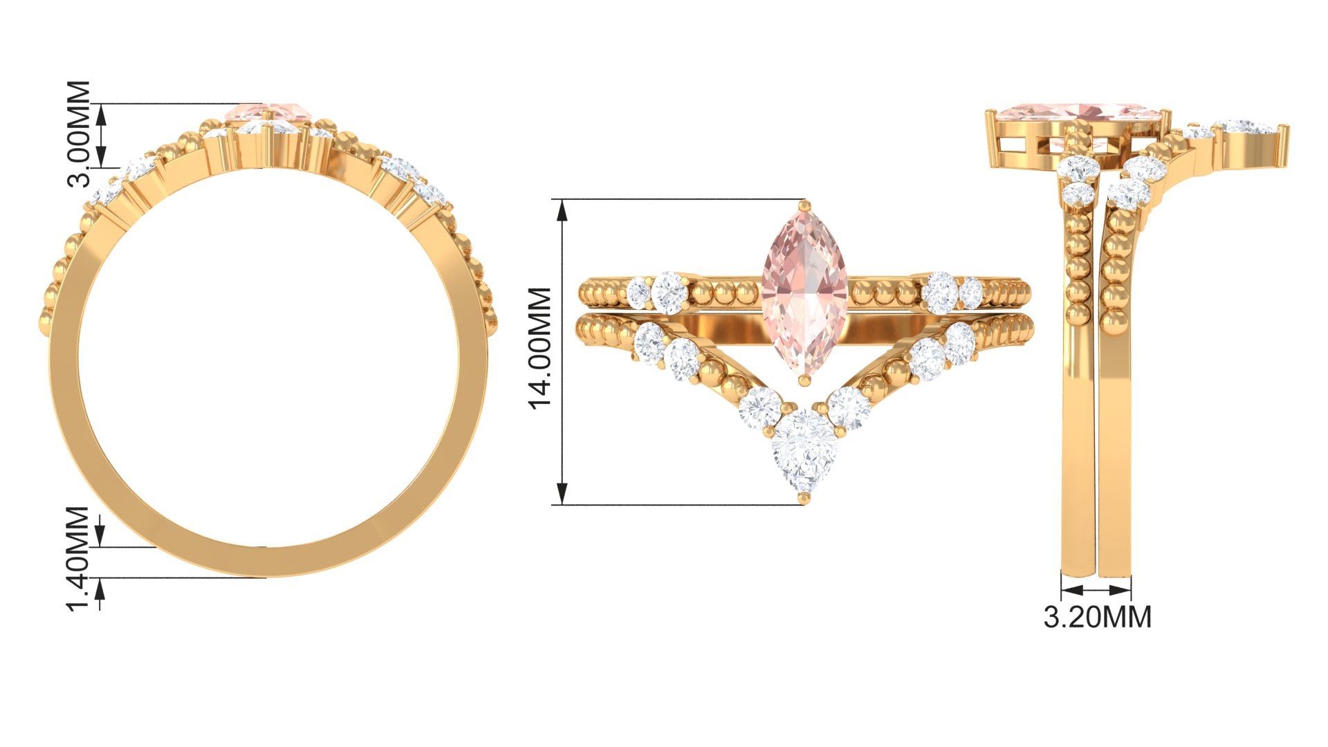 Rosec Jewels-Morganite and Diamond Beaded Ring Set