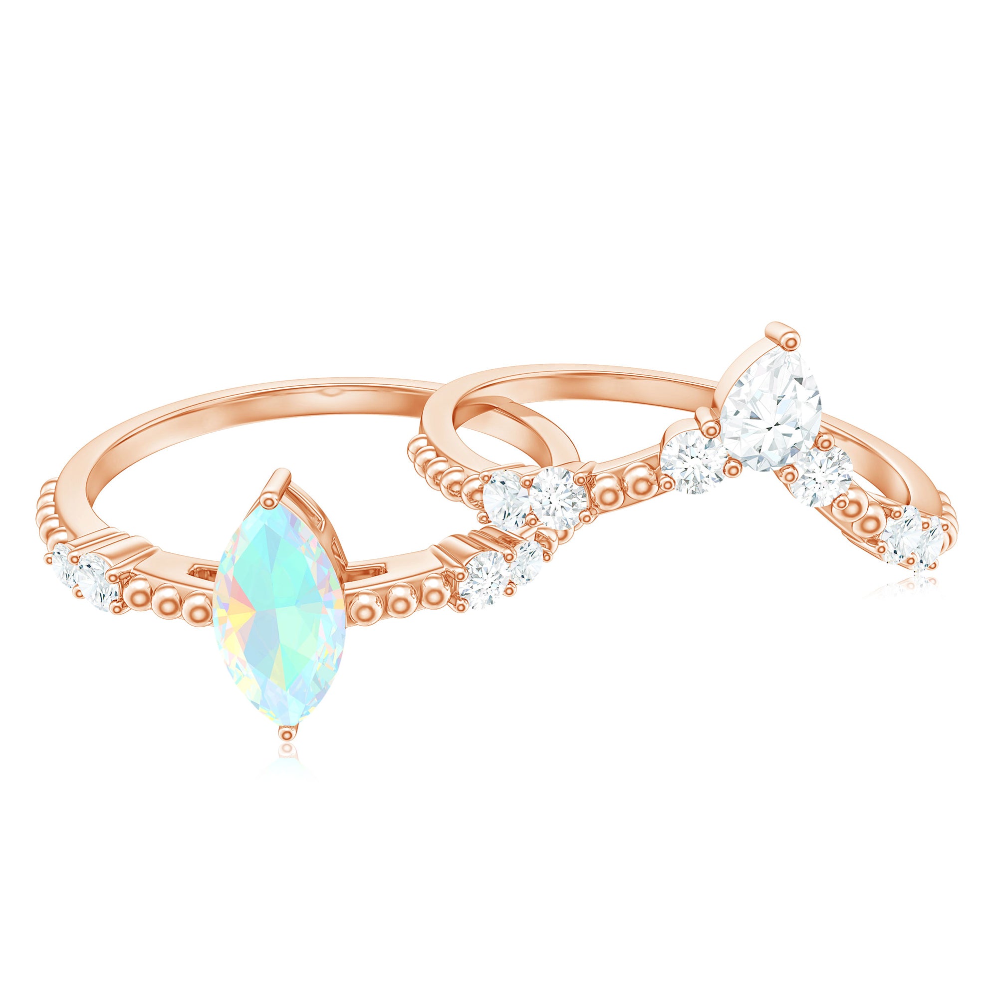 Rosec Jewels-Ethiopian Opal Beaded Ring Set with Moissanite