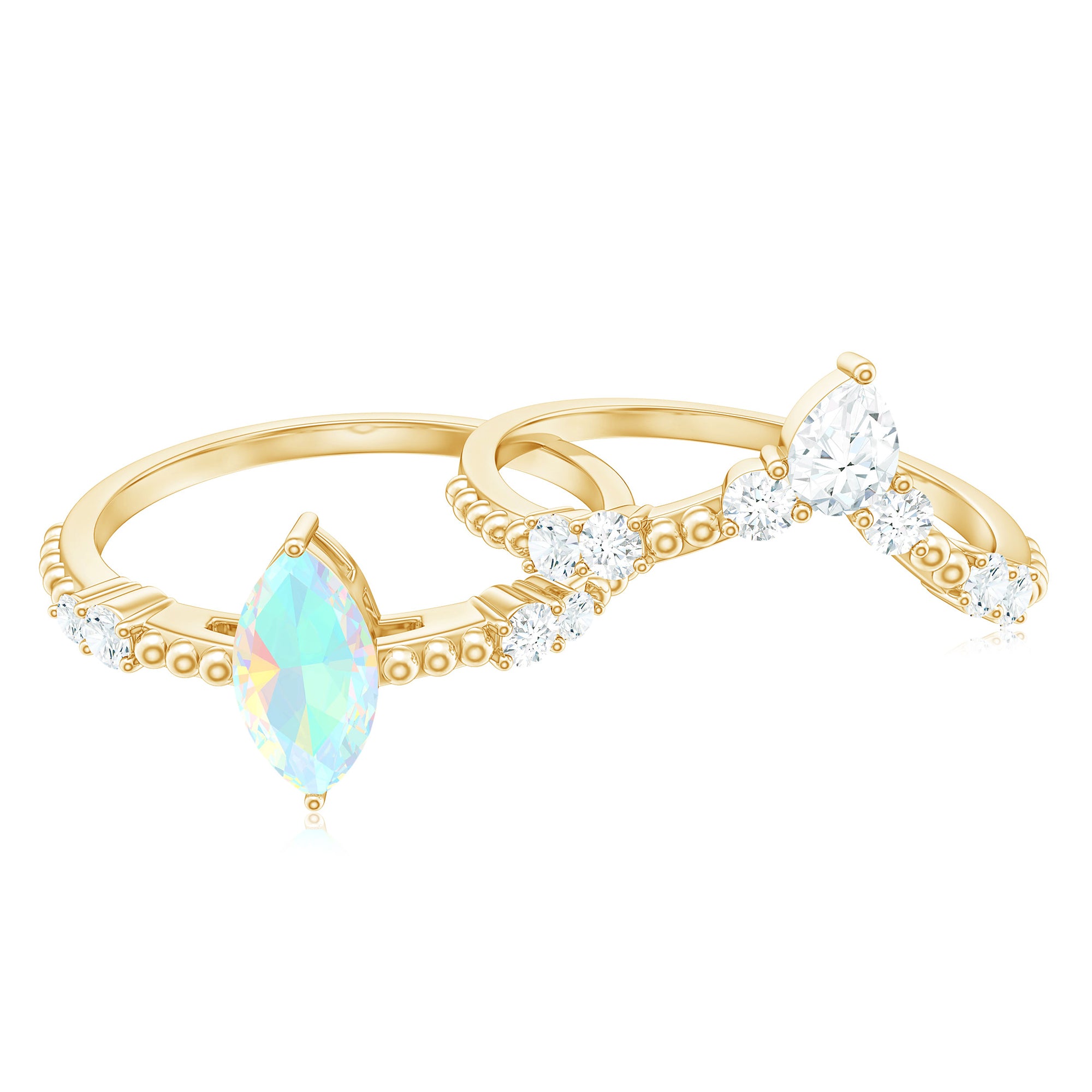 Rosec Jewels-Ethiopian Opal Beaded Ring Set with Moissanite