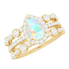 Rosec Jewels-Pear Cut Ethiopian Opal Bridal Trio Ring Set with Moissanite Band