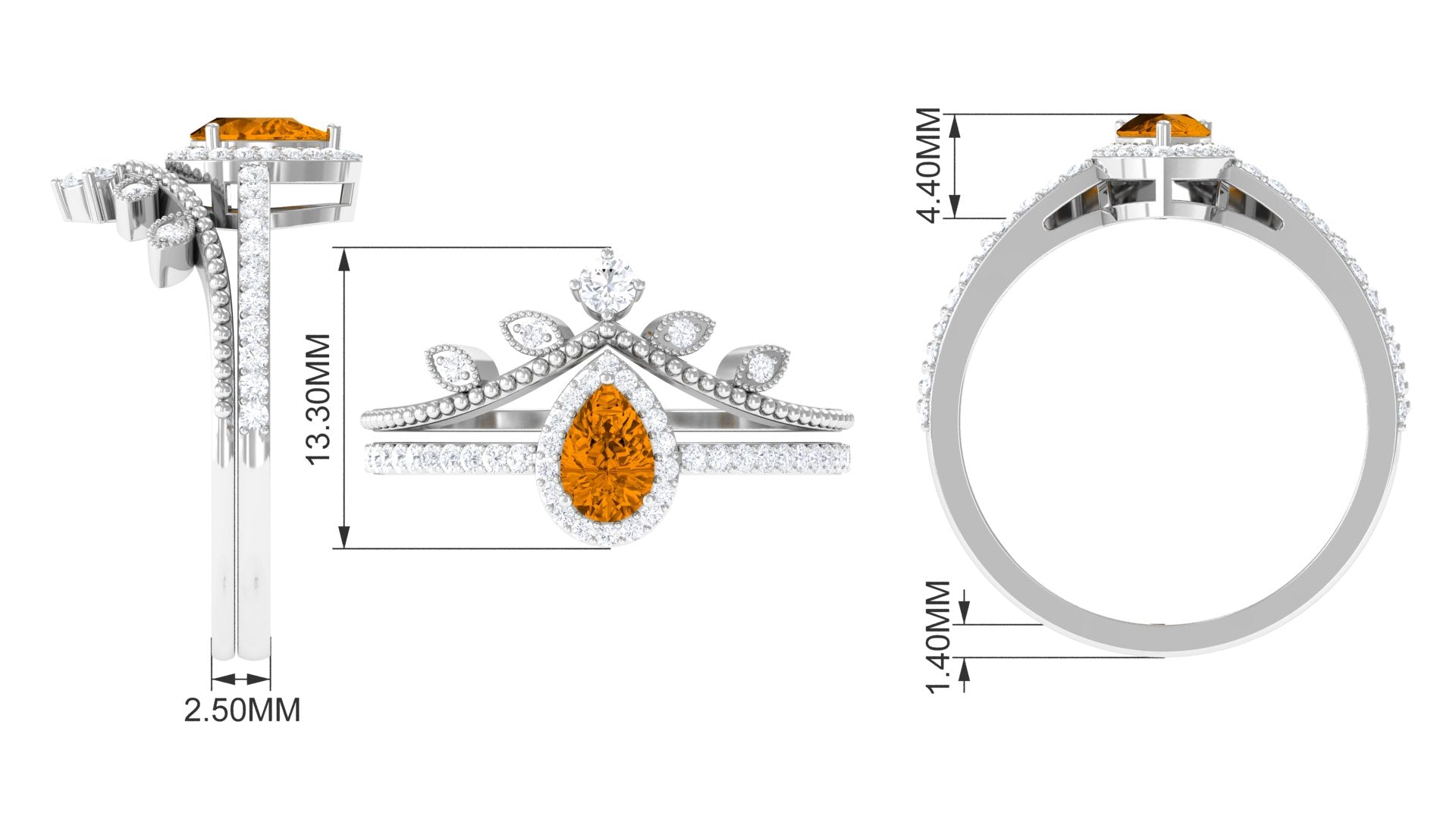 Citrine Vintage Teardrop Wedding Ring Set with Moissanite Citrine - ( AAA ) - Quality - Rosec Jewels