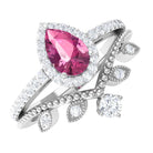 Pink tourmaline Vintage Teardrop Wedding Ring Set with Diamond Pink Tourmaline - ( AAA ) - Quality - Rosec Jewels