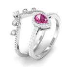 Pink tourmaline Vintage Teardrop Wedding Ring Set with Diamond Pink Tourmaline - ( AAA ) - Quality - Rosec Jewels