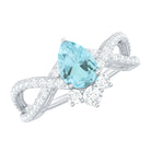 Rosec Jewels-Pear Cut Sky Blue Topaz Designer Crossover Engagement Ring with Diamond