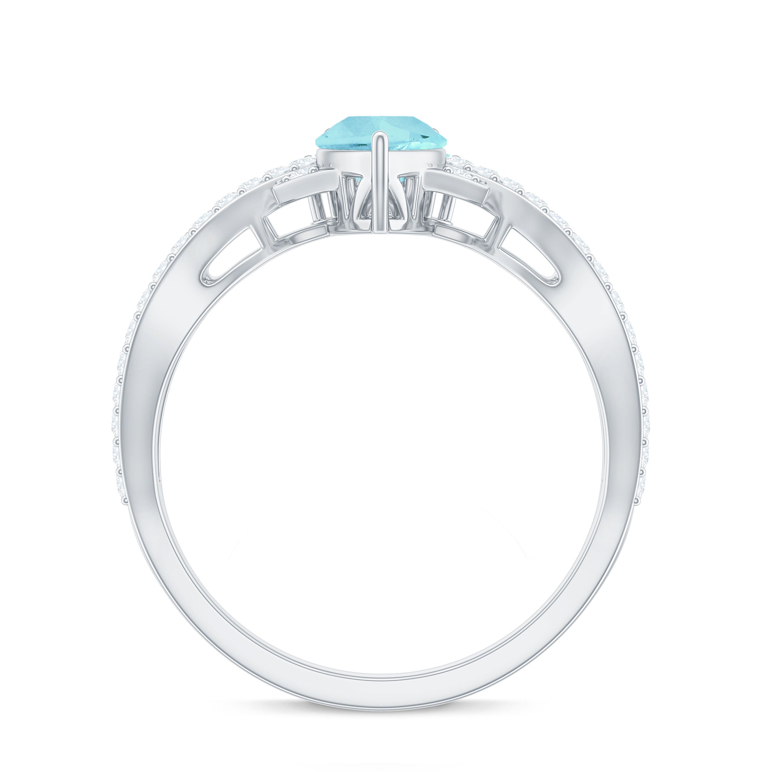 Rosec Jewels-Pear Cut Sky Blue Topaz Designer Crossover Engagement Ring with Diamond