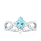 Rosec Jewels-Pear Cut Sky Blue Topaz Designer Crossover Engagement Ring with Diamond