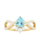 Rosec Jewels-Pear Cut Sky Blue Topaz Designer Crossover Engagement Ring with Diamond